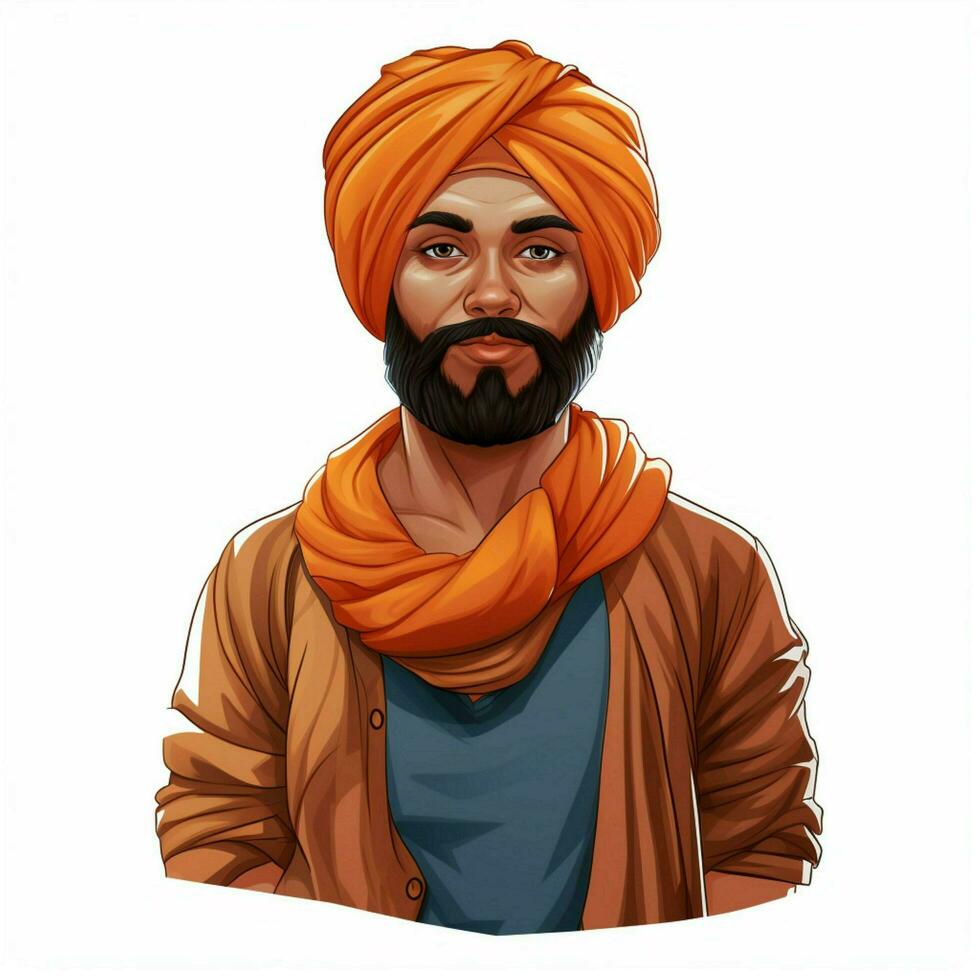 Person Wearing Turban 2d cartoon illustraton on white back photo