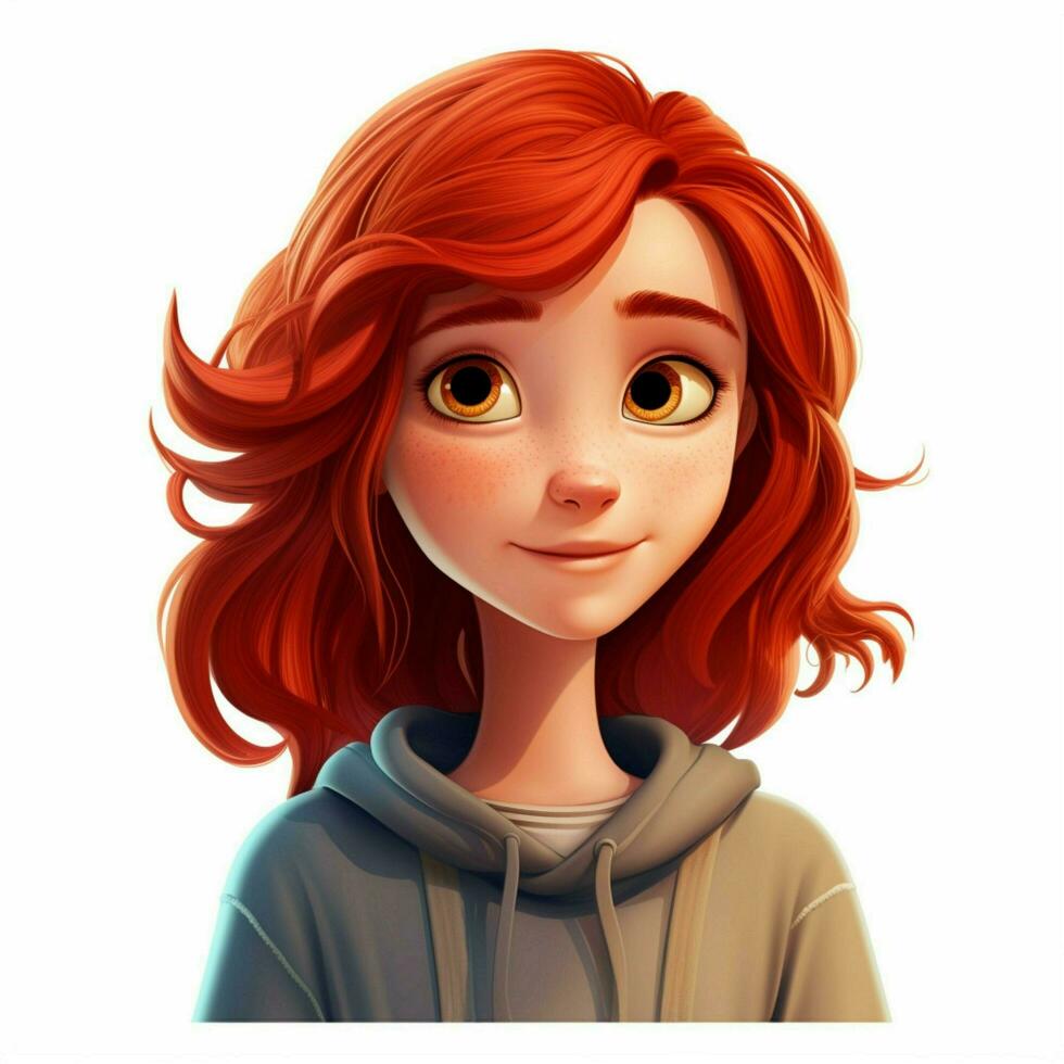 Person Red Hair 2d cartoon illustraton on white background photo