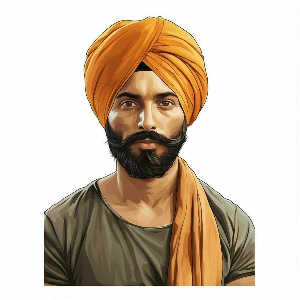 Person Wearing Turban 2d cartoon illustraton on white back photo