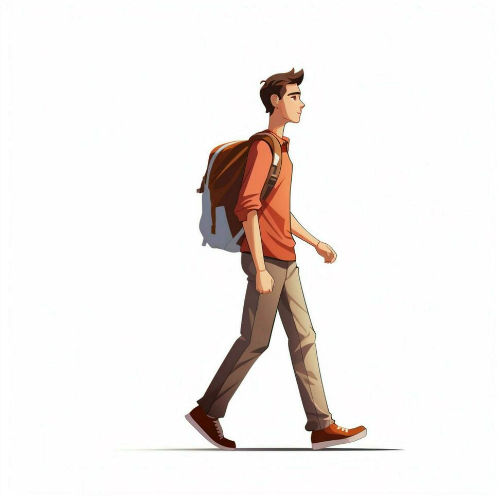 Person Walking 2d cartoon illustraton on white background photo