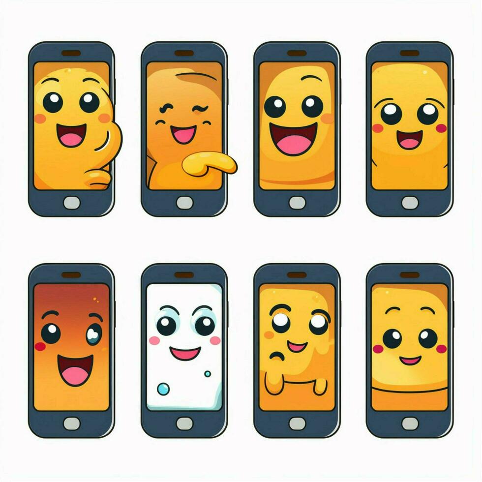 teléfono emojis 2d dibujos animados vector ilustración en blanco respaldo foto