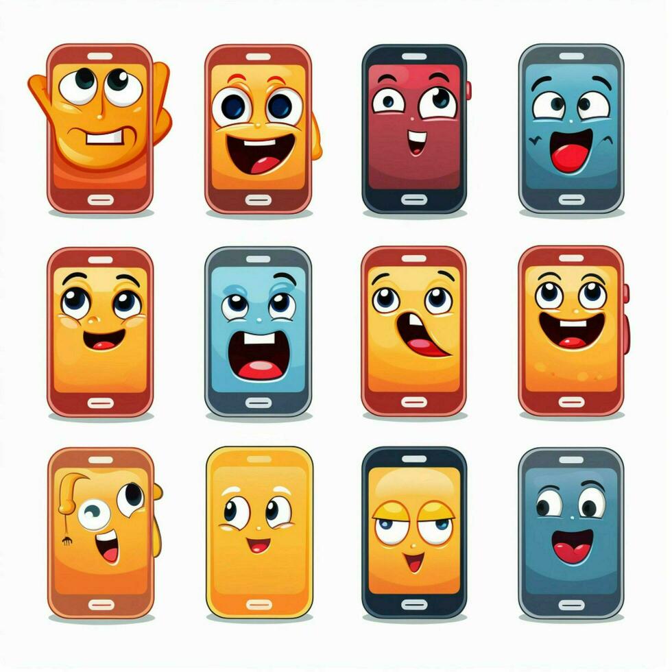 teléfono emojis 2d dibujos animados vector ilustración en blanco respaldo foto