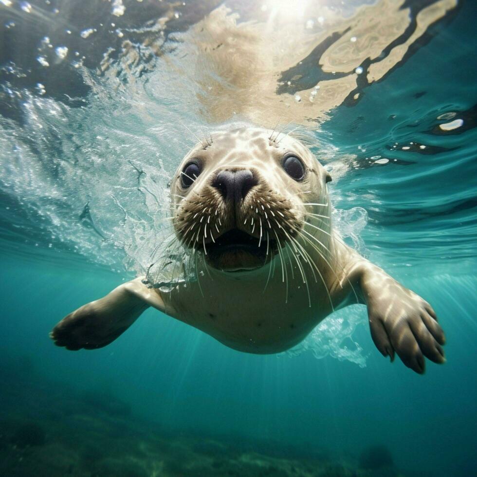 Playful aquatic mammal known for its acrobatics photo