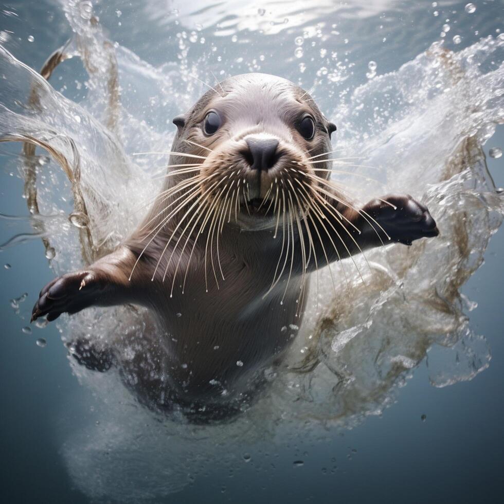 Playful aquatic mammal known for its acrobatics photo