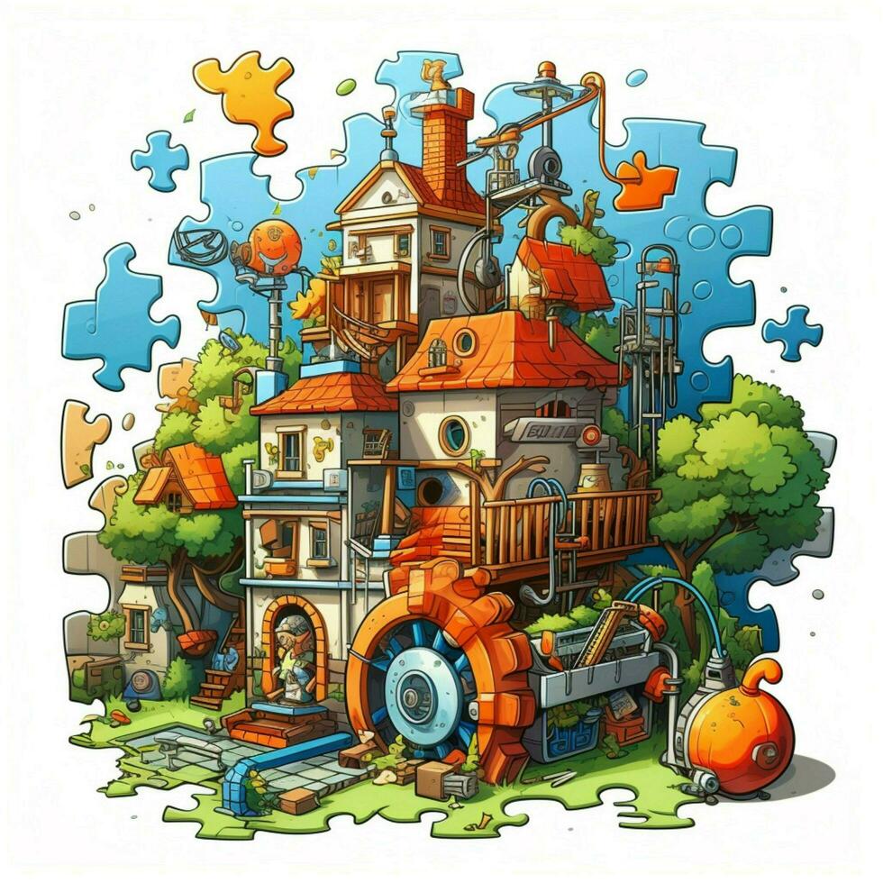 Puzzleassembly 2d cartoon illustraton on white background photo