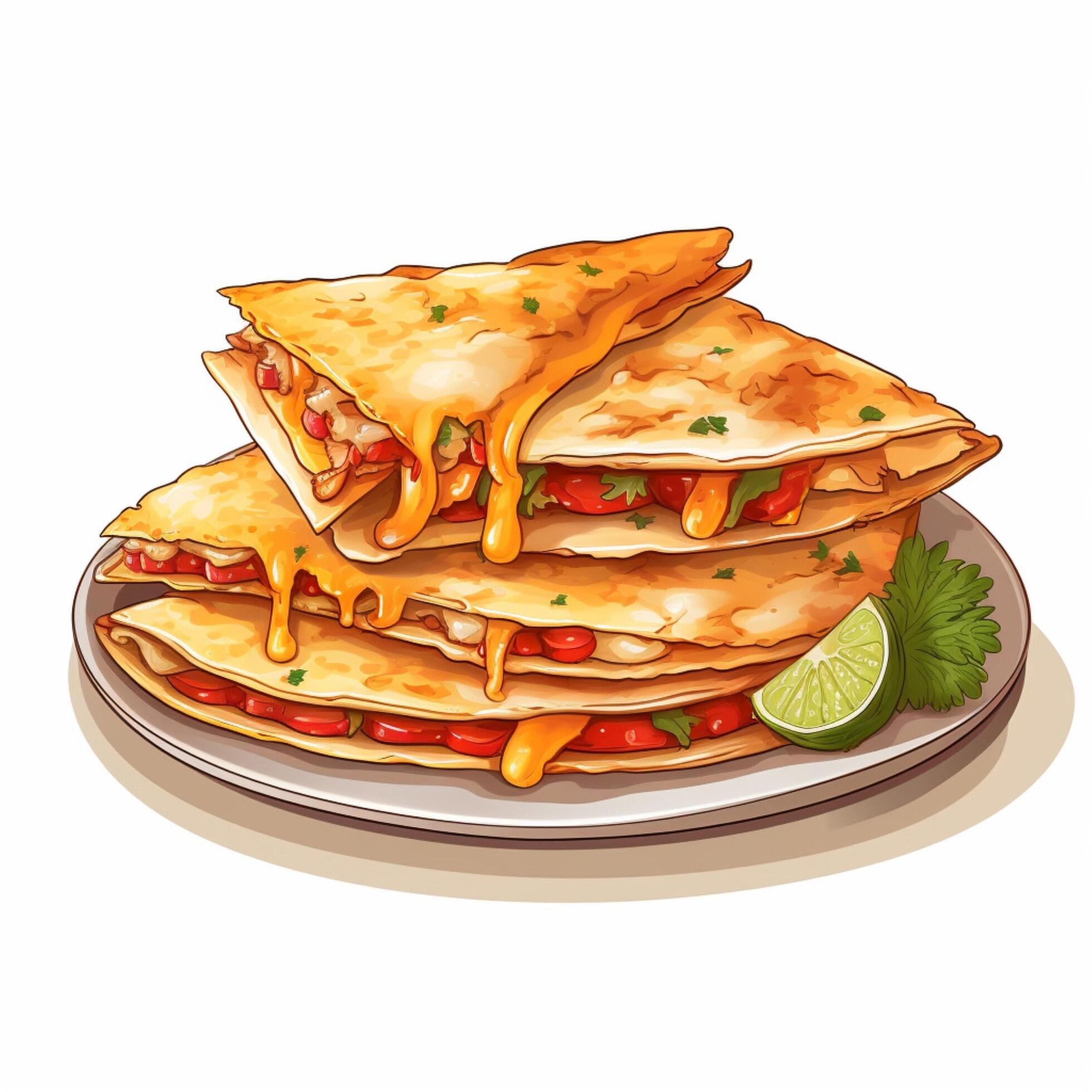 quesadillas 2d vector ilustración dibujos animados en blanco backgr