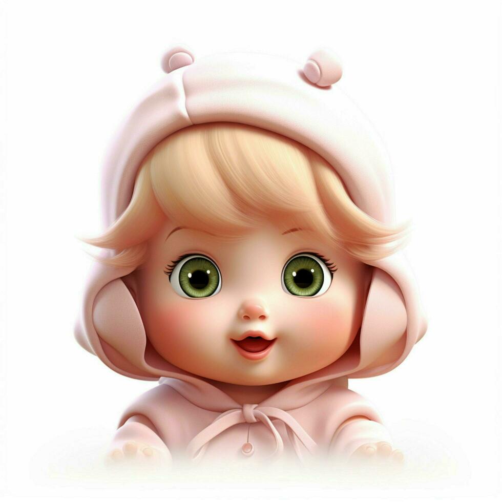 Reborn doll 2d cartoon illustraton on white background hig photo