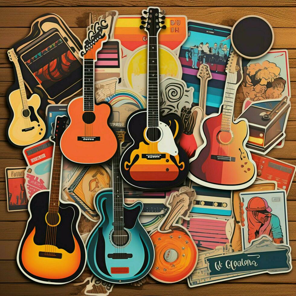 Retro-inspired music-themed sticker collection photo