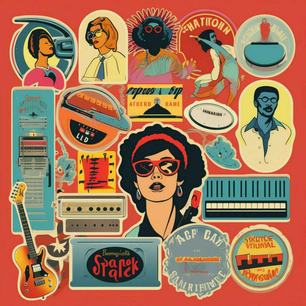 Retro-inspired music-themed sticker collection photo