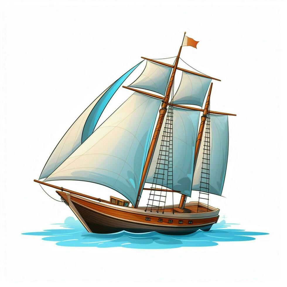 Sailboat 2d cartoon vector illustration on white backgroun photo