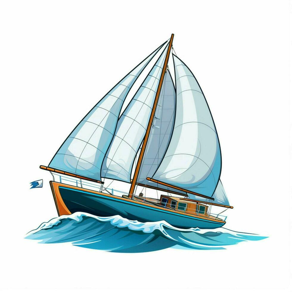 Sailboat 2d cartoon vector illustration on white backgroun photo