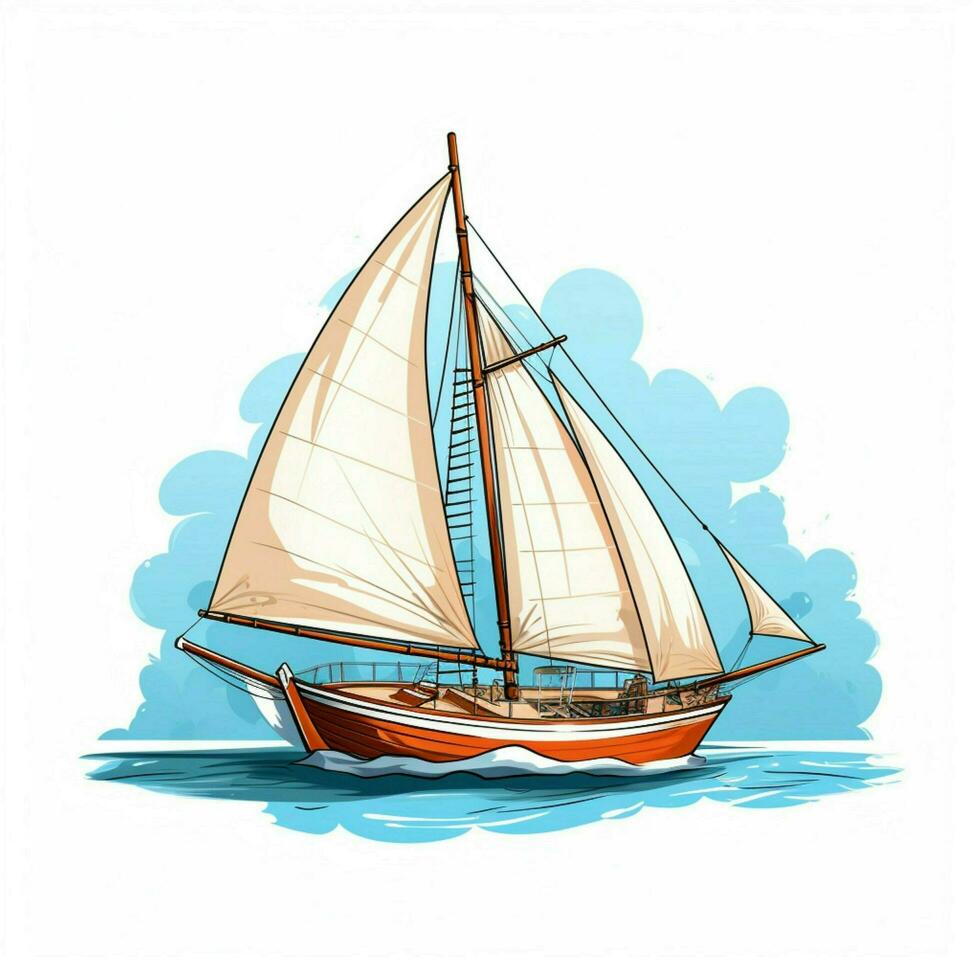 Sailboat 2d cartoon vector illustration on white backgroun photo