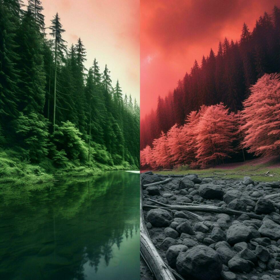 salmon pink vs green forest photo