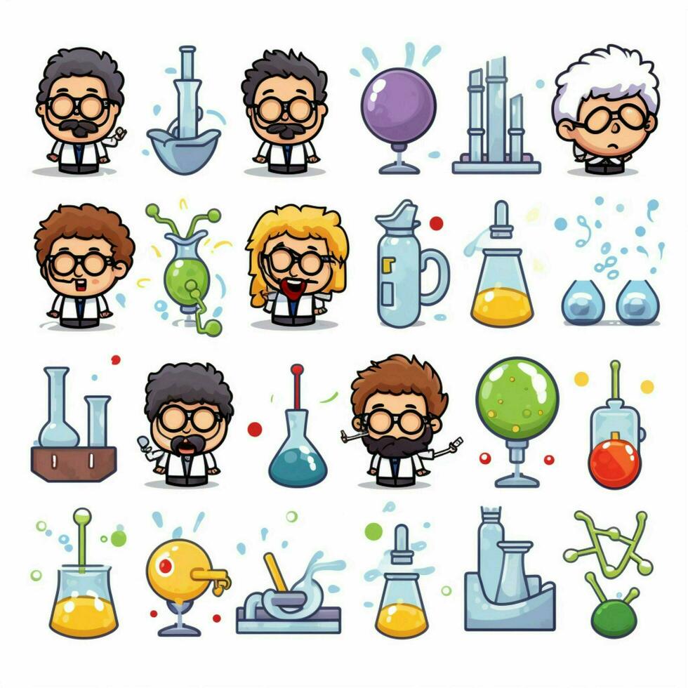 Science Emojis 2d cartoon vector illustration on white bac photo