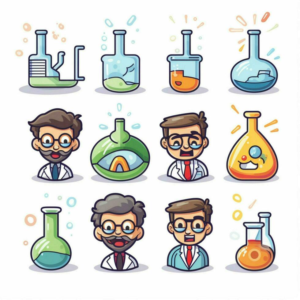 Ciencias emojis 2d dibujos animados vector ilustración en blanco bac foto