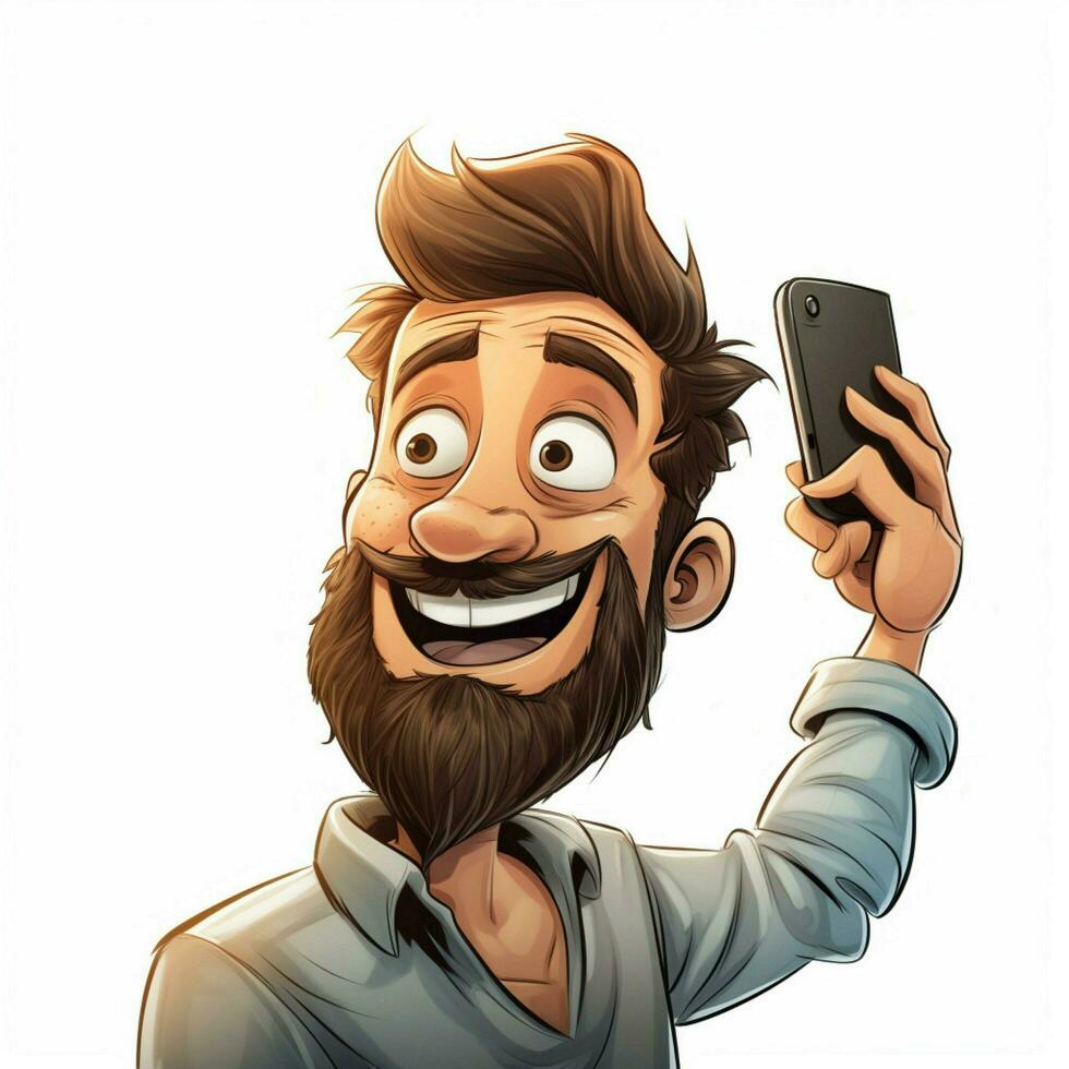 Selfie 2d cartoon illustraton on white background high qua photo