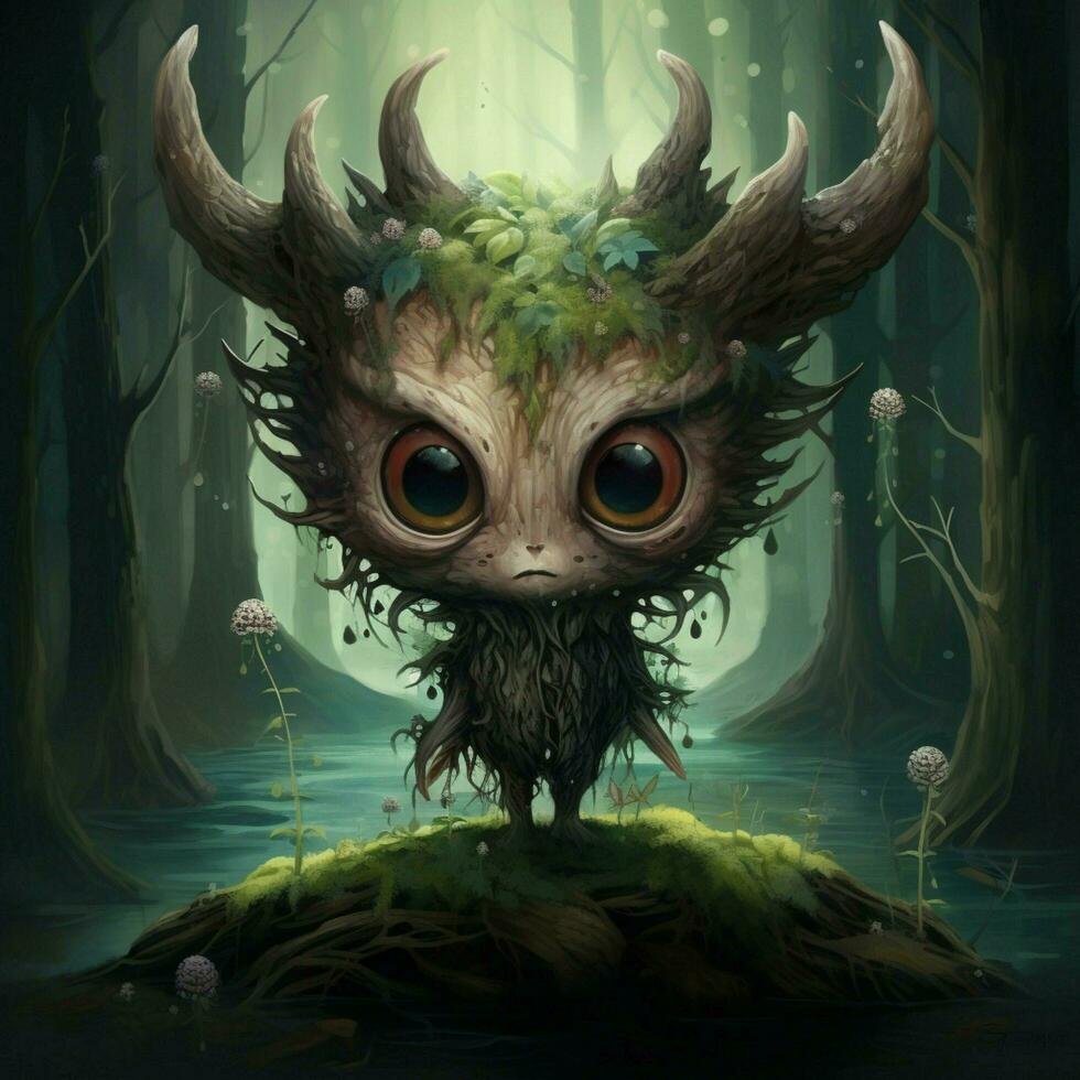 Shy forest creature with large soulful eyes photo