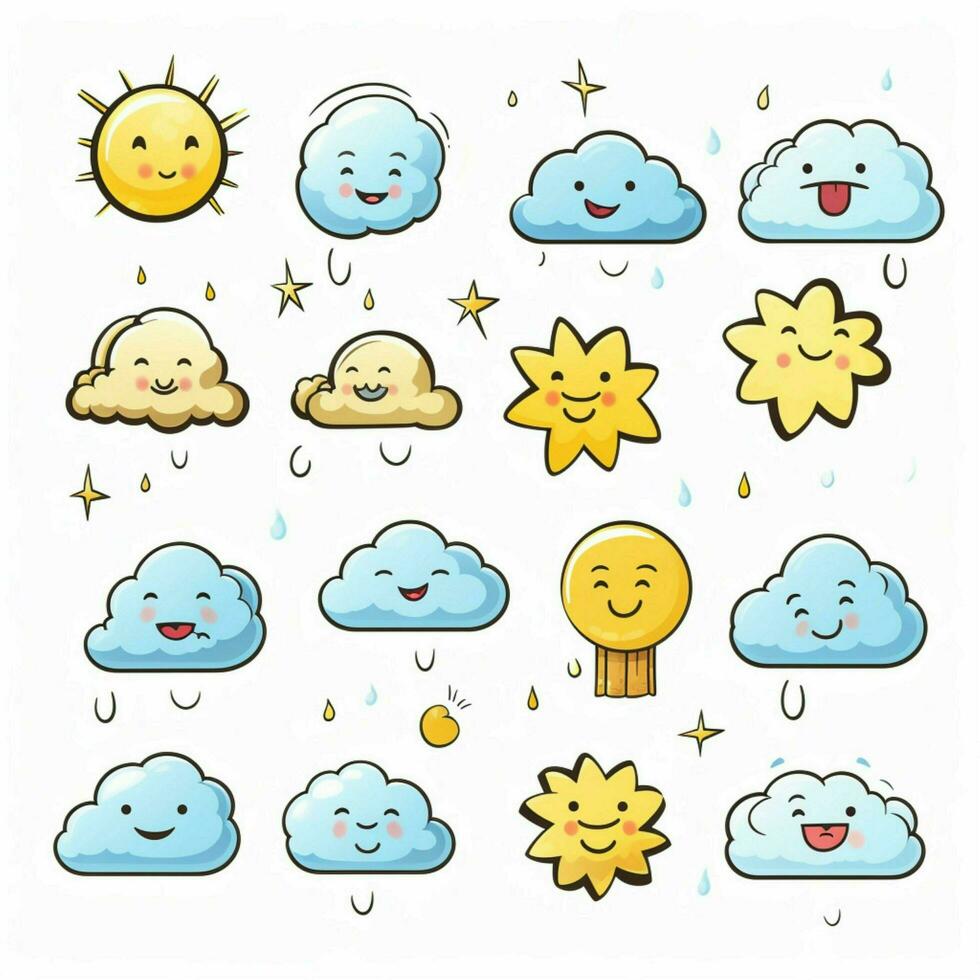 Sky and Weather Emojis 2d cartoon vector illustration on w photo