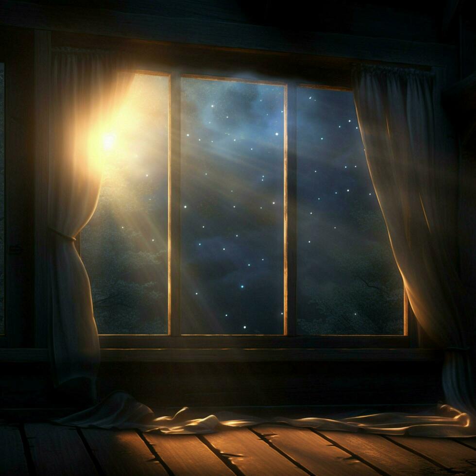 Soft beams of moonlight shining through the window photo