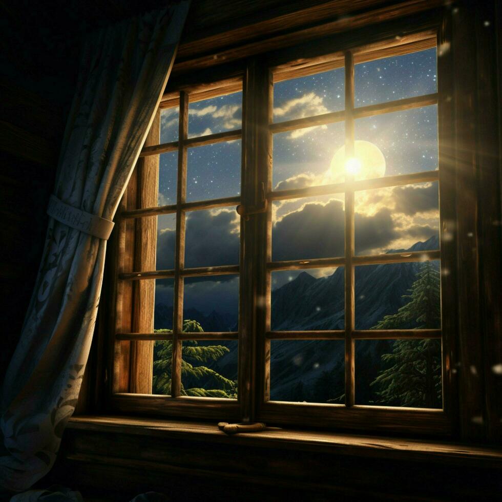 Soft beams of moonlight shining through the window photo