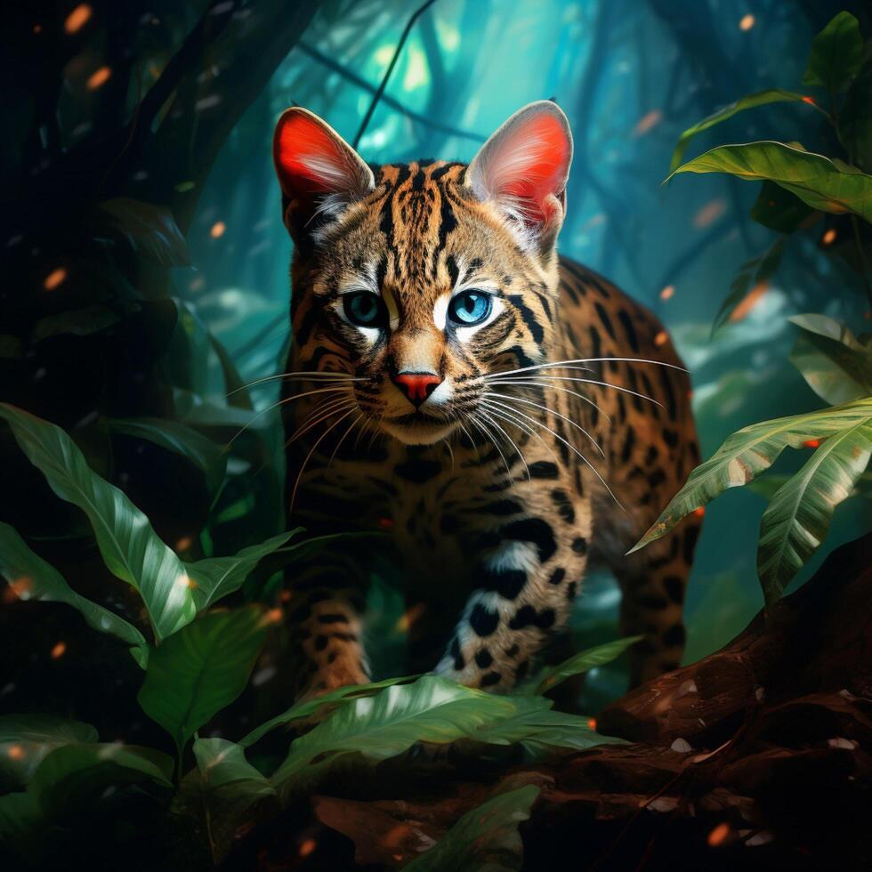 Spotted wildcat roaming the dense jungles photo