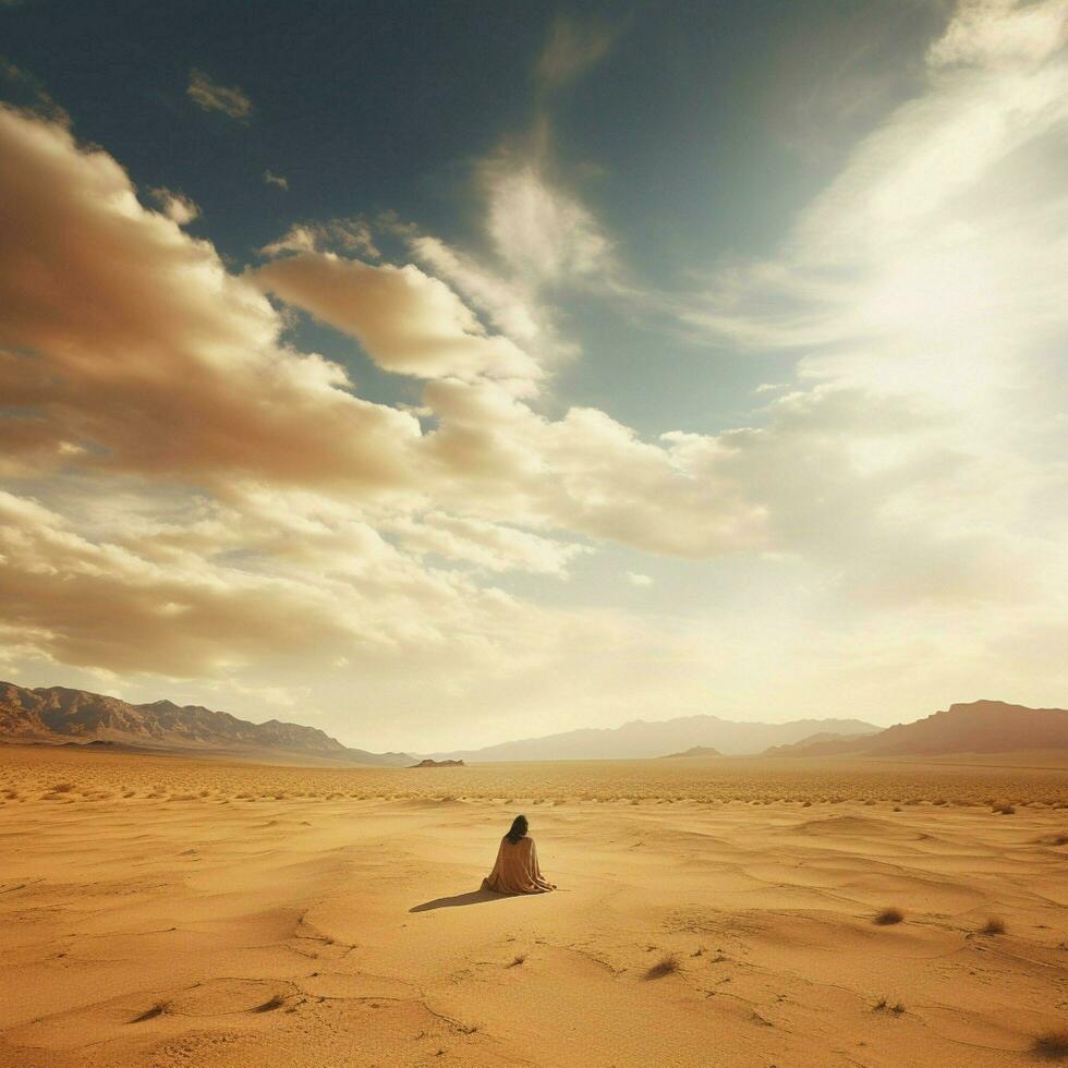 quietud en un abandonado bañado por el sol Desierto foto