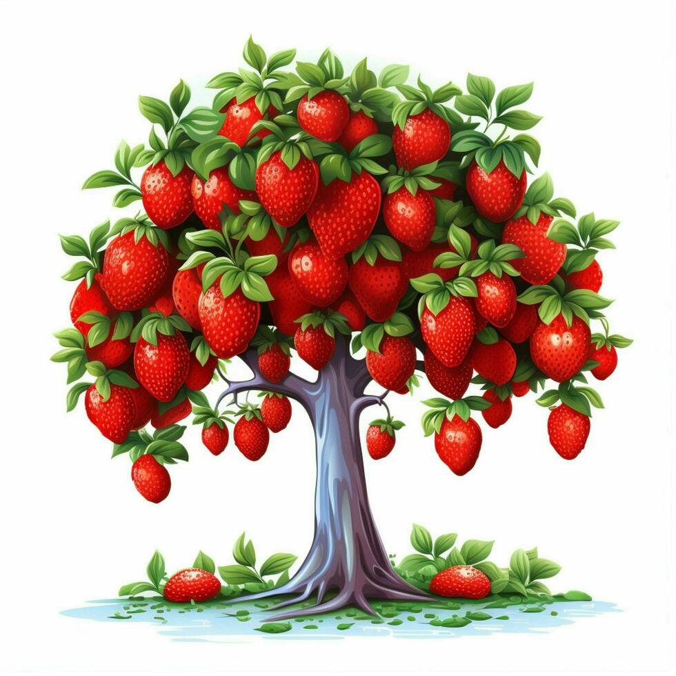 Strawberry Tree 2d cartoon illustraton on white background photo