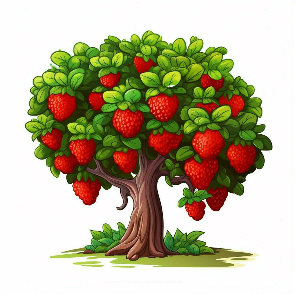 Strawberry Tree 2d cartoon illustraton on white background photo