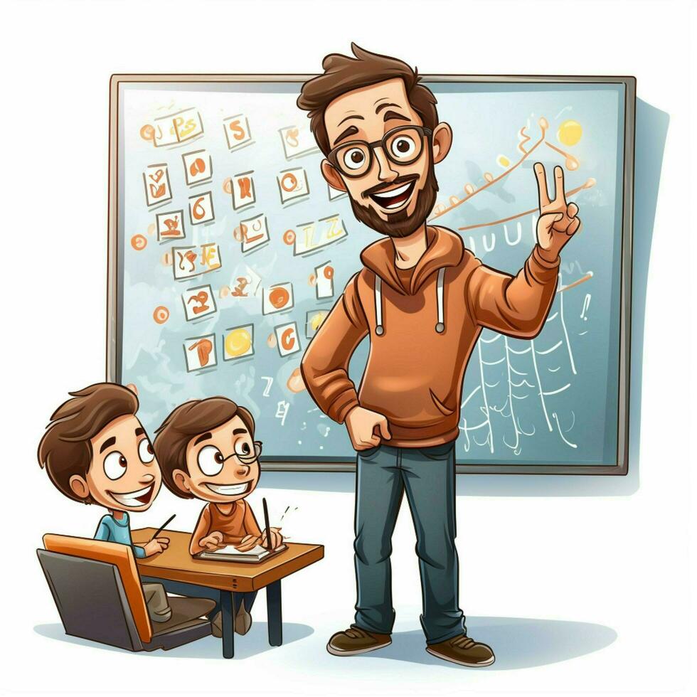 Teaching 2d cartoon vector illustration on white backgroun photo