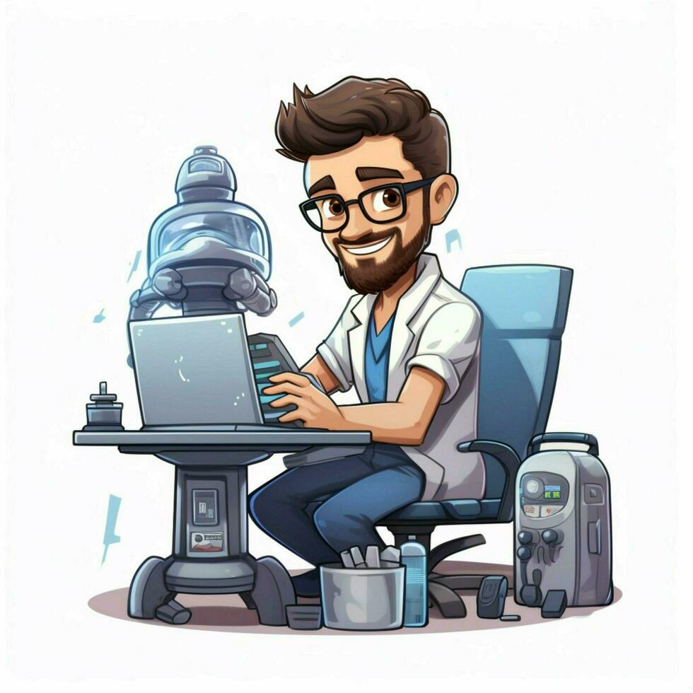 Technologist 2d cartoon illustraton on white background hi photo