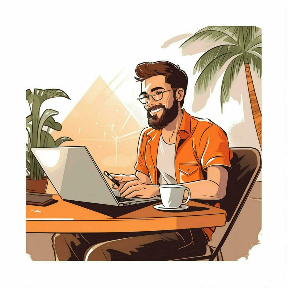 Telecommuting 2d cartoon vector illustration on white back photo