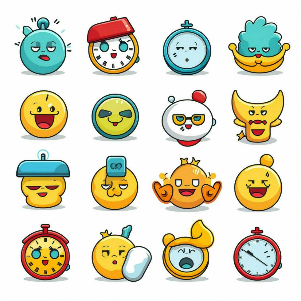 Time Emojis 2d cartoon vector illustration on white backgr photo