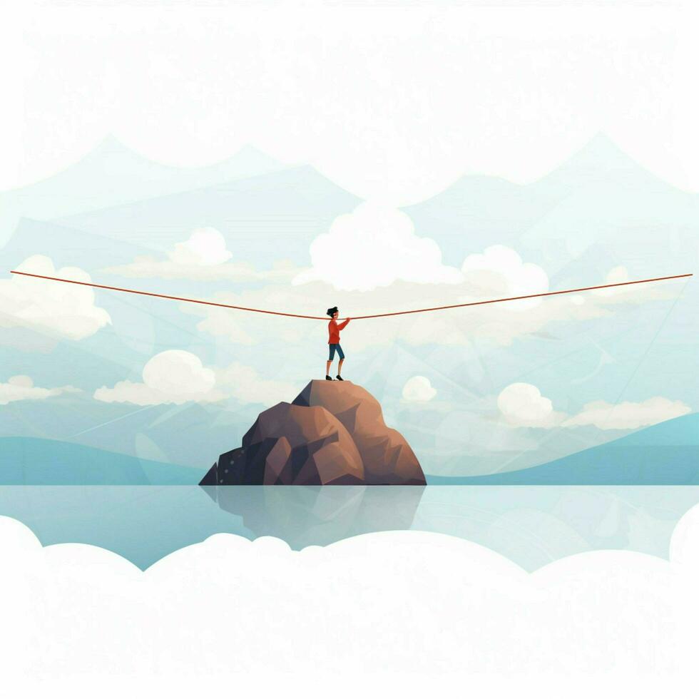 Tightrope 2d cartoon vector illustration on white backgrou photo