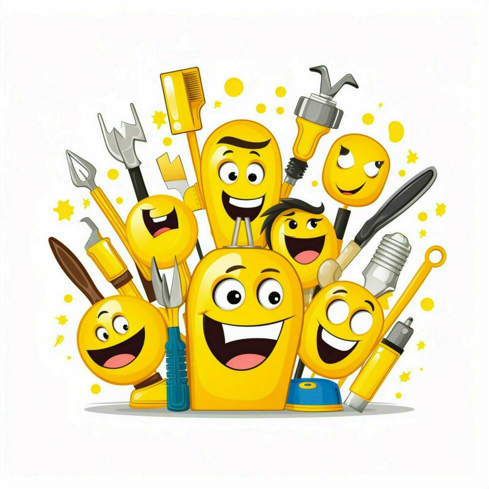 Tools Emojis 2d cartoon vector illustration on white backg photo