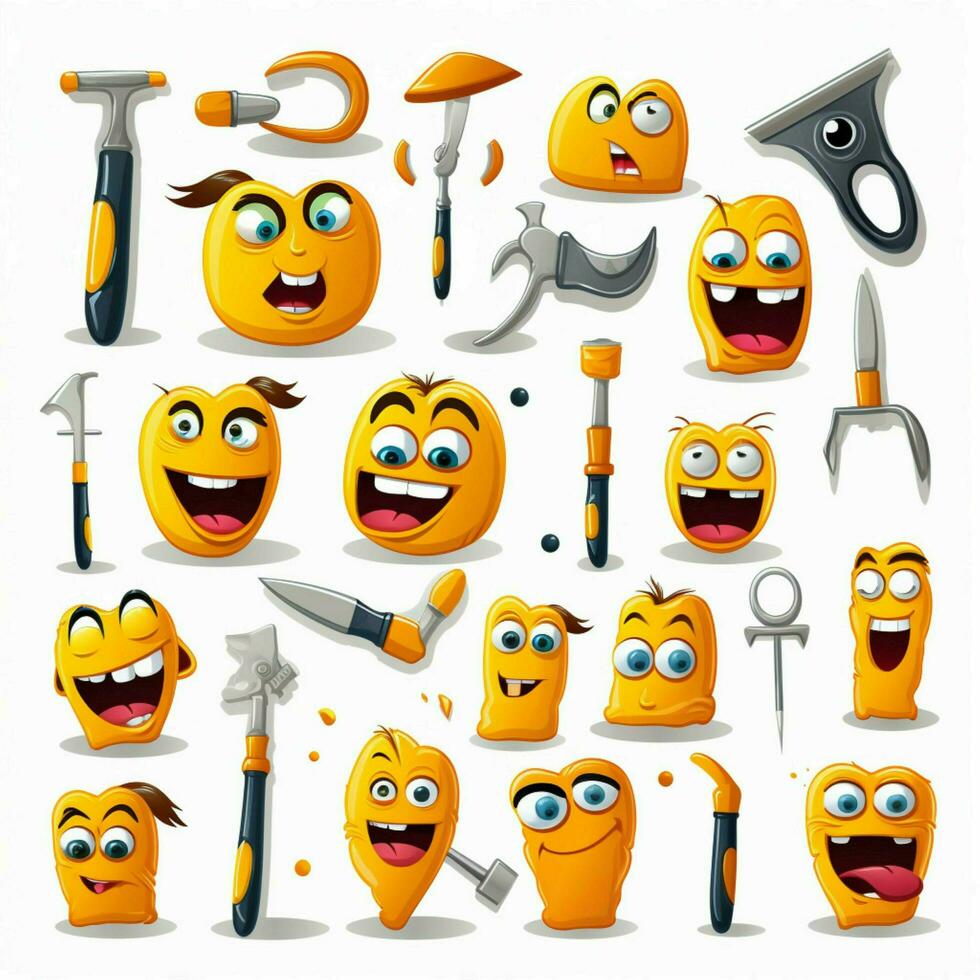 Tools Emojis 2d cartoon vector illustration on white backg photo