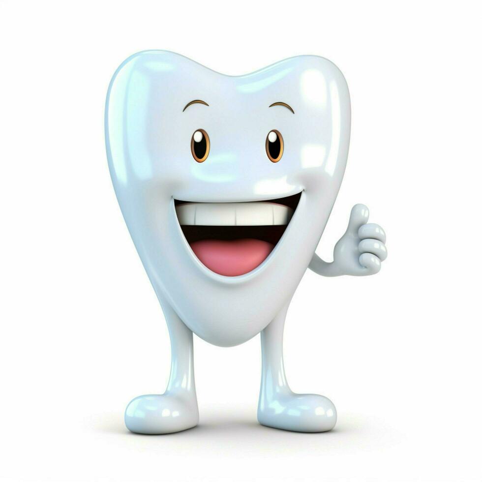 Tooth 2d cartoon illustraton on white background high qual photo