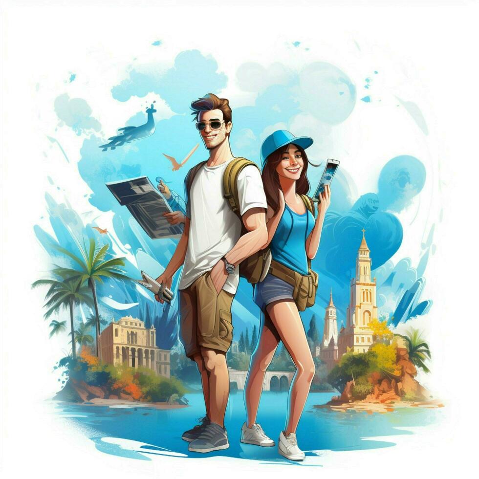 Tourism 2d cartoon vector illustration on white background photo
