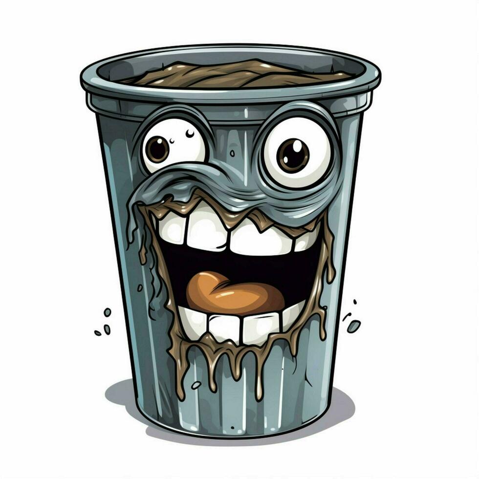 Trash Can Garbage Can 2d cartoon illustraton on white back photo