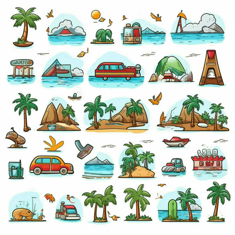 viaje y lugares emojis 2d dibujos animados vector ilustración en foto