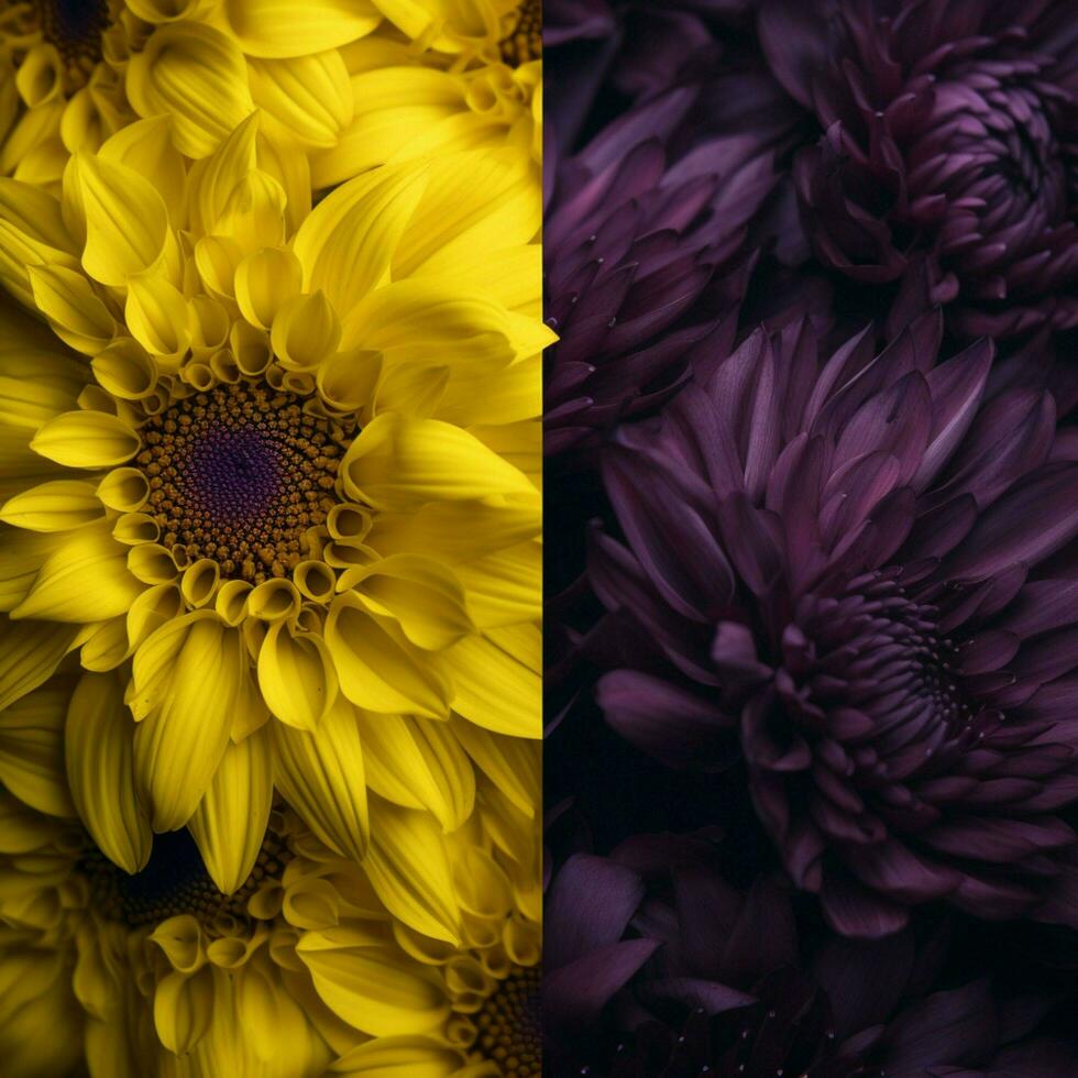 vibrant yellow vs dark purple high quality photo