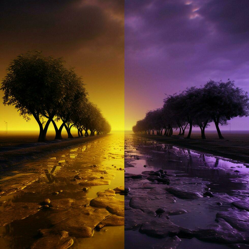 vibrant yellow vs dark purple high quality photo