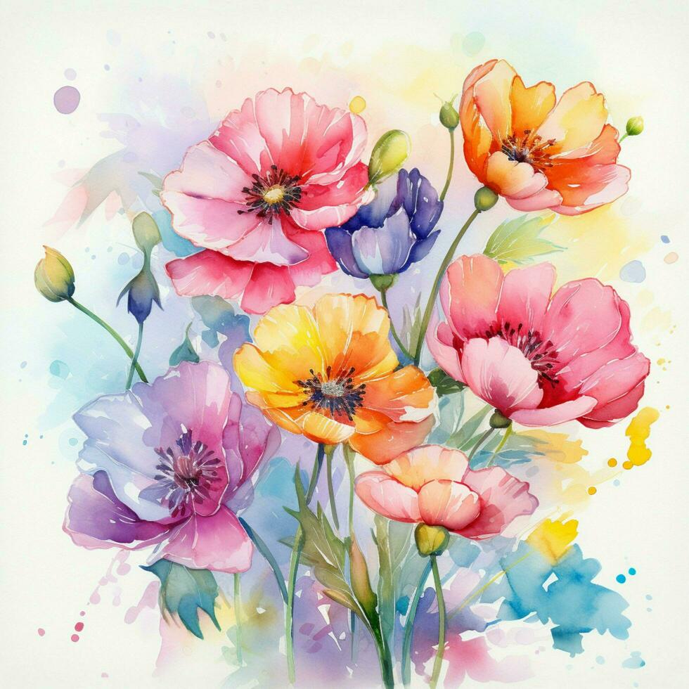 watercolor flowers high quality 4k hdr photo
