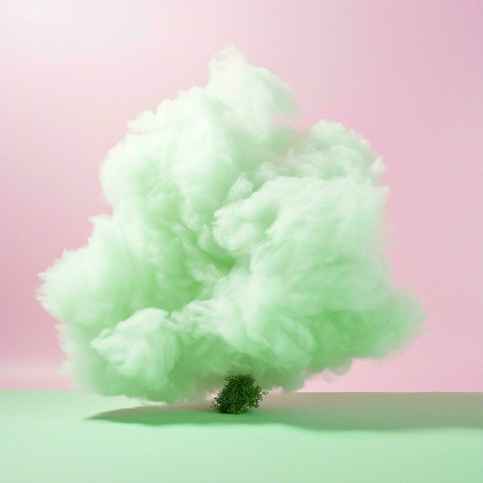 A cotton candy green background with fluffy clouds photo