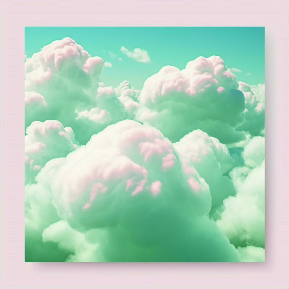 A cotton candy green background with fluffy clouds photo