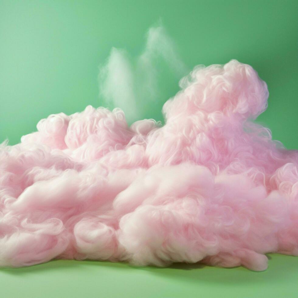 A cotton candy green background with fluffy clouds photo