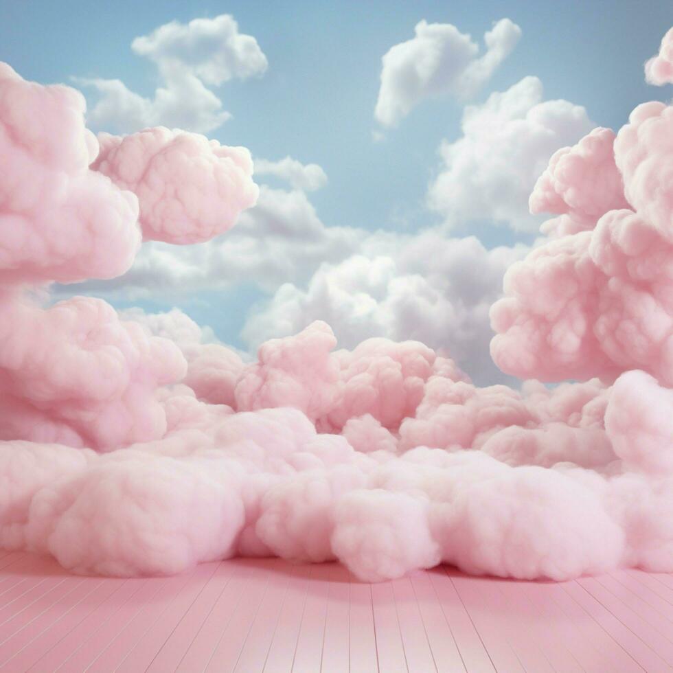 A cotton candy pink background with fluffy clouds photo