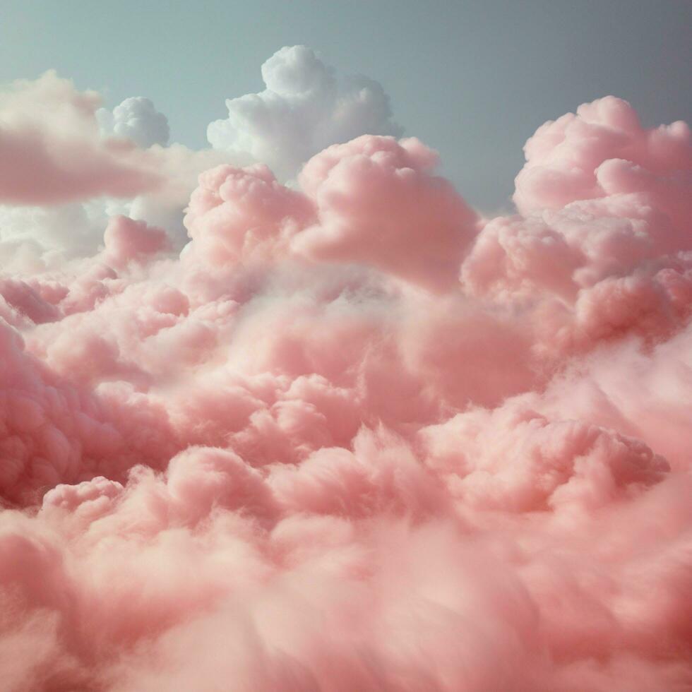 A cotton candy red background with fluffy clouds photo