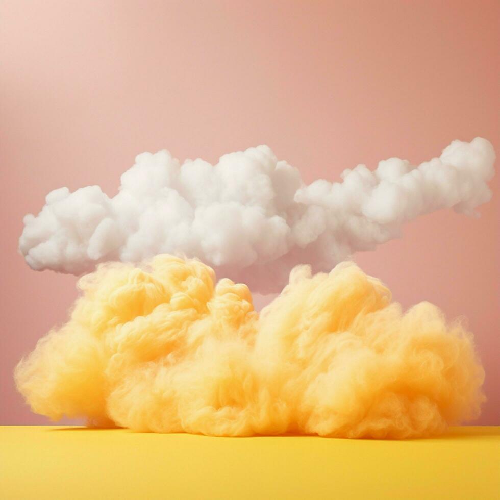 A cotton candy yellow background with fluffy clouds photo