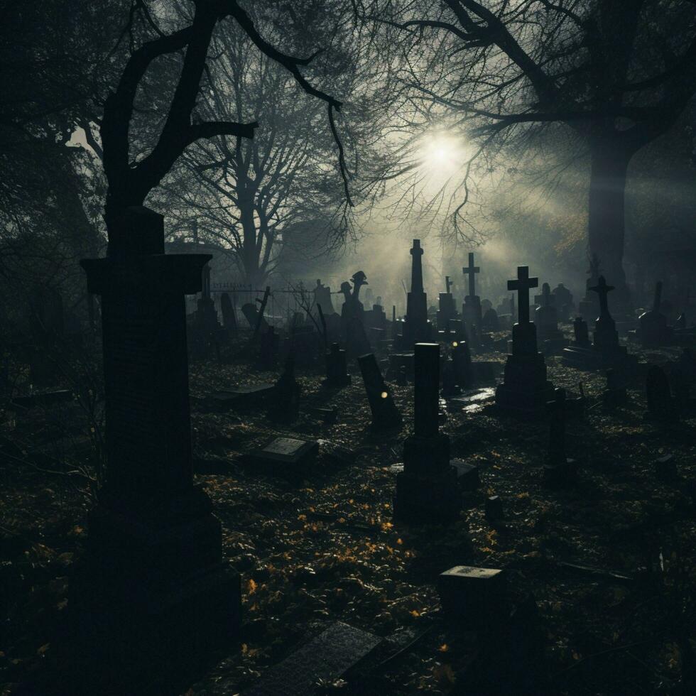 A haunted graveyard full of shadows photo