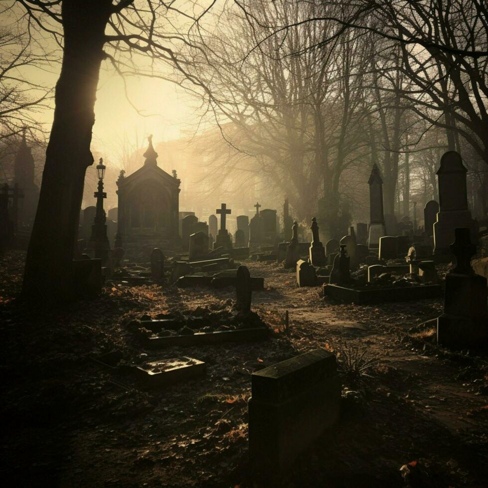 A haunted graveyard full of shadows photo